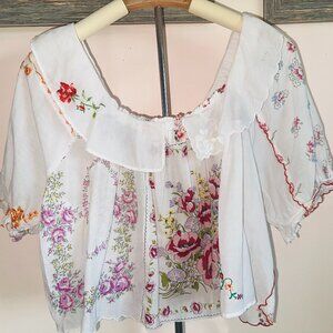 Anthropologie Puff-Sleeve Collared Blouse Size M Preloved